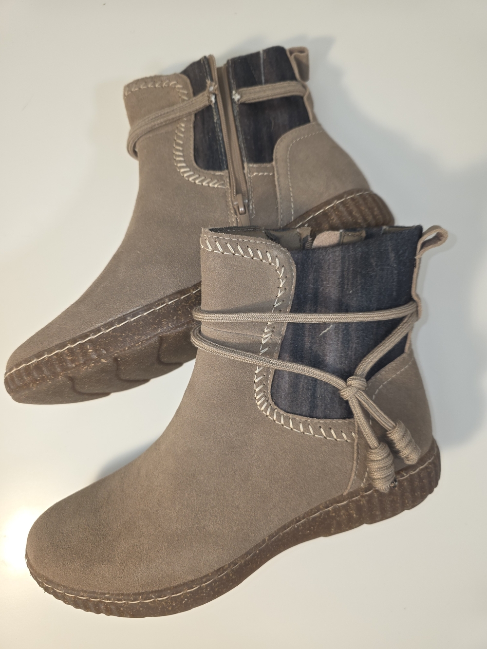 Collection By Clarks Women's Brown Suede Ankle Boots with Zipper and Tie Detail